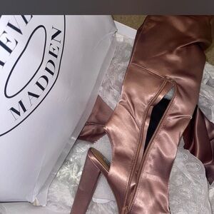 Nine West Rose Gold Satin Over-the-Knee Stiletto Boots
